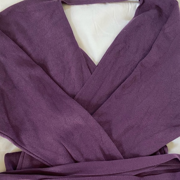 V Neck Batwing Long Sleeve Wrap Cozy Fall Sweater Dress - Picture 6 of 9